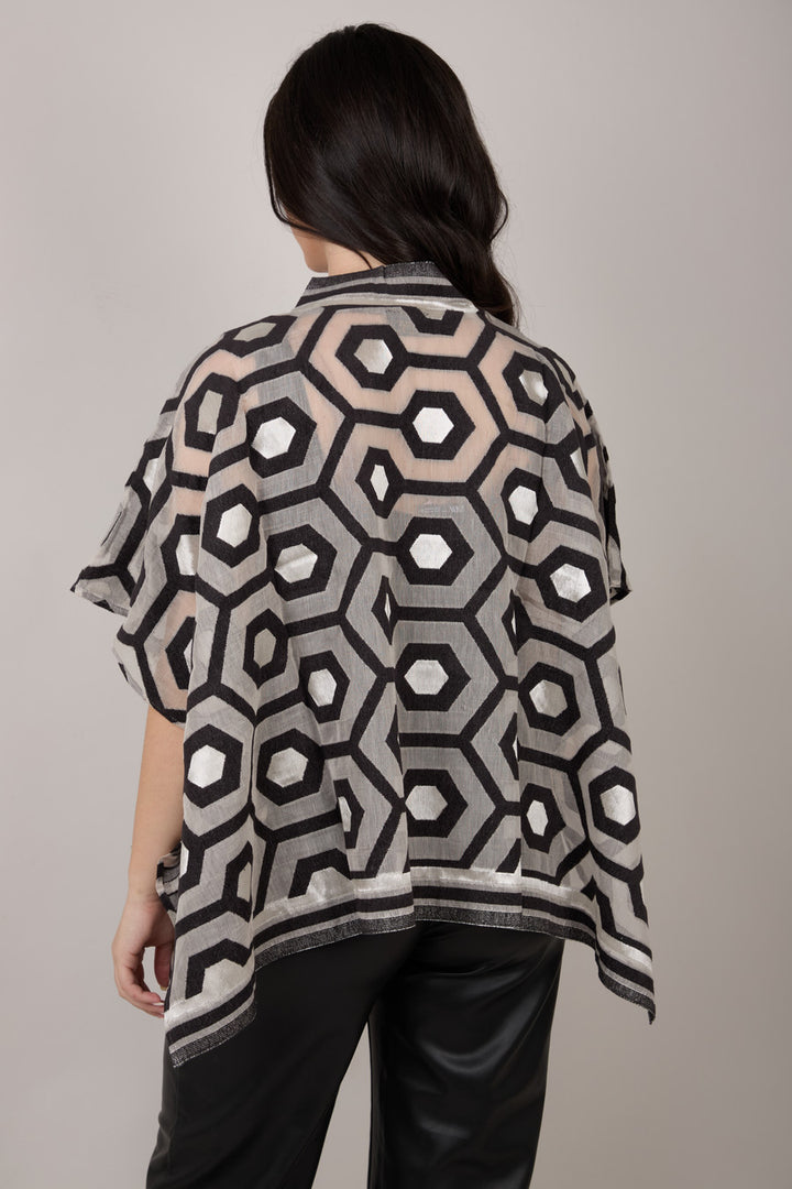 Geometric Cotton Short Poncho