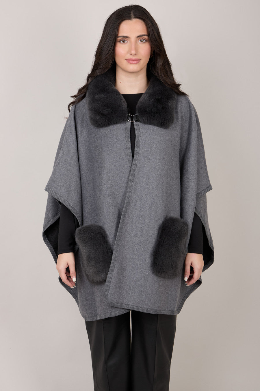 Delilah Faux Fur Pocketed Kimono