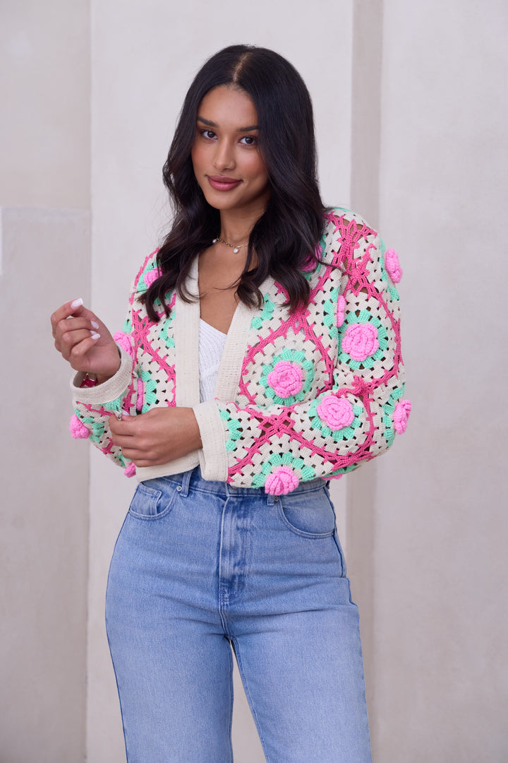 Rosette Crochet Cardigan