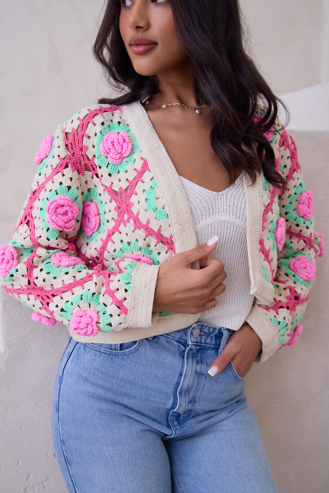 Rosette Crochet Cardigan