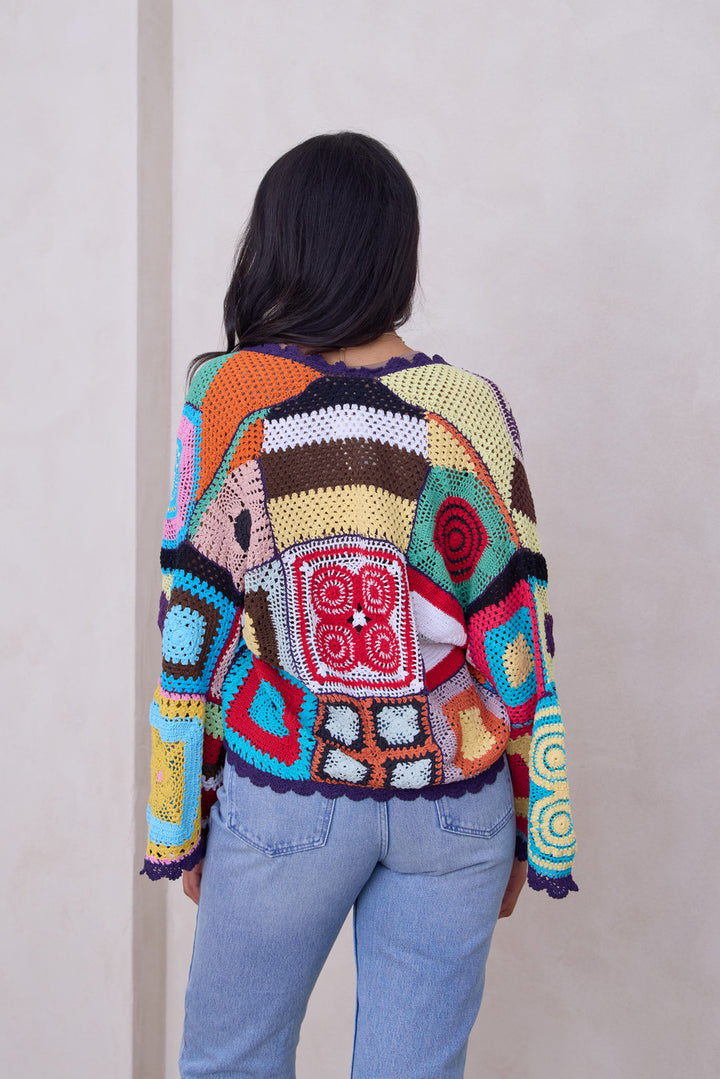 Multicolored Crochet Cardigan Cotton Jacket