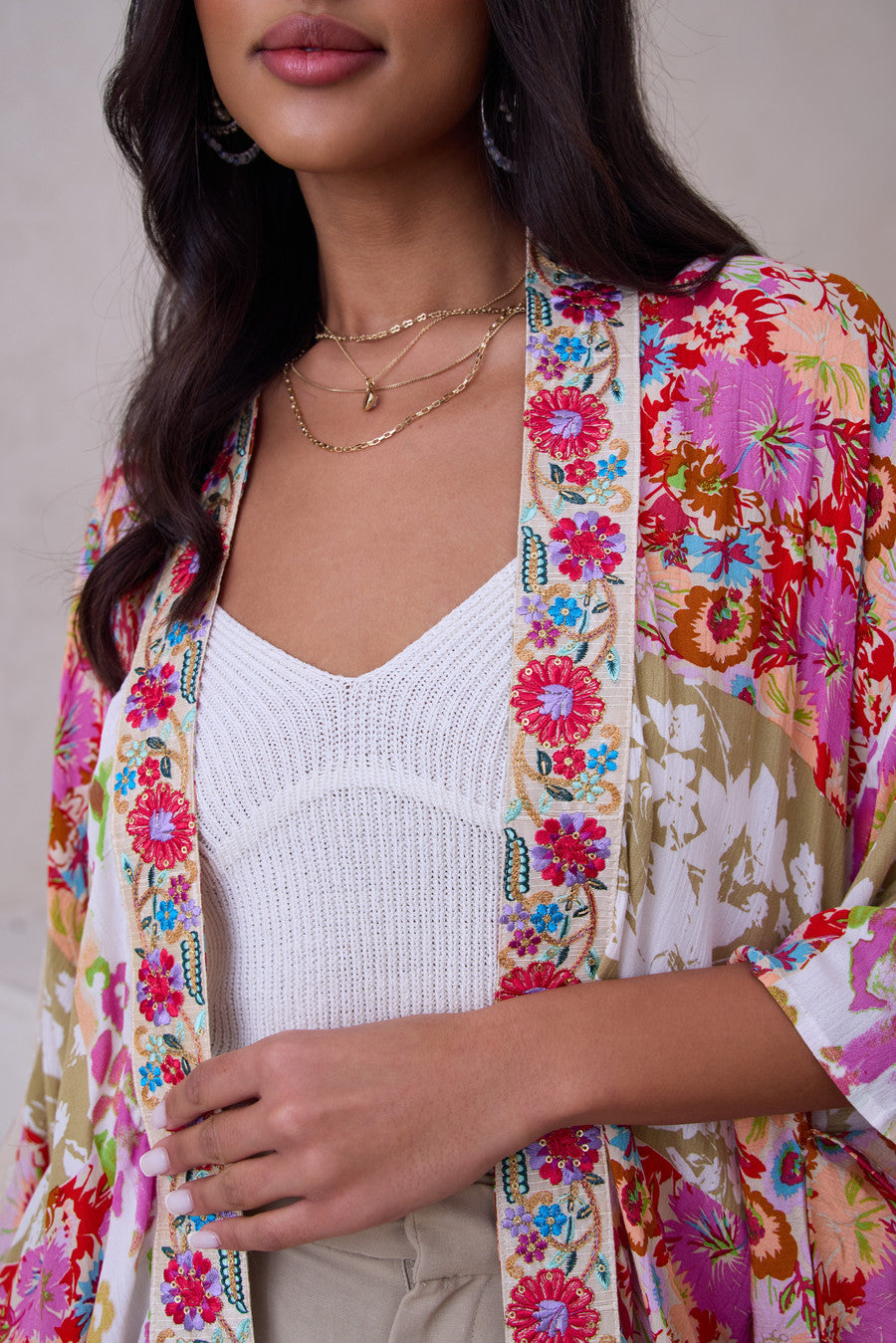 Lace Embroidered Floral Kimono