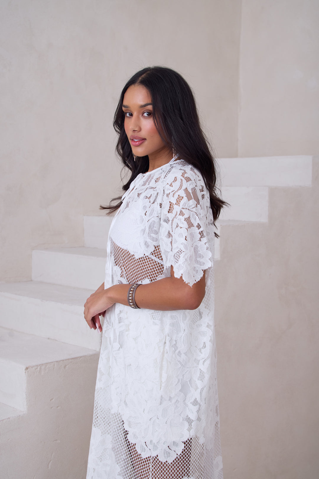 Floral Mesh Lace Kaftan