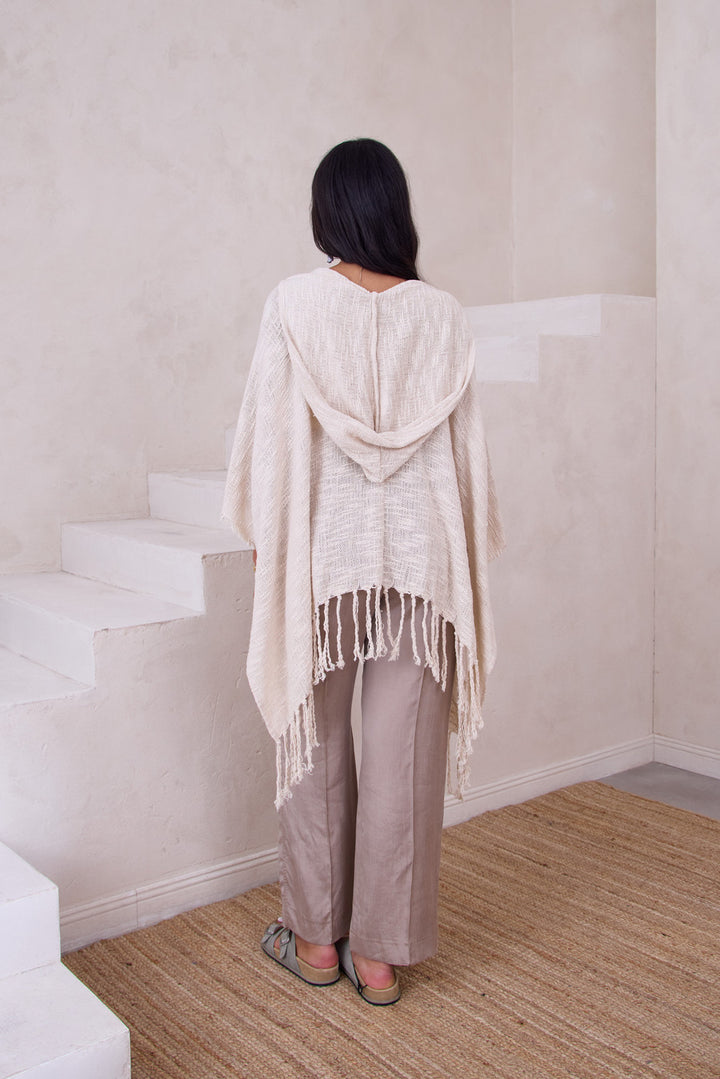 Dawn To Dusk Cotton Hooded Kimono With Fringe