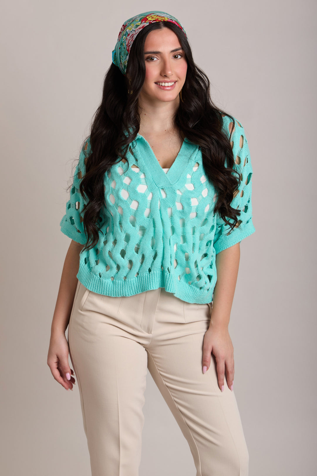 Knit Cut-Out Collared Shirt