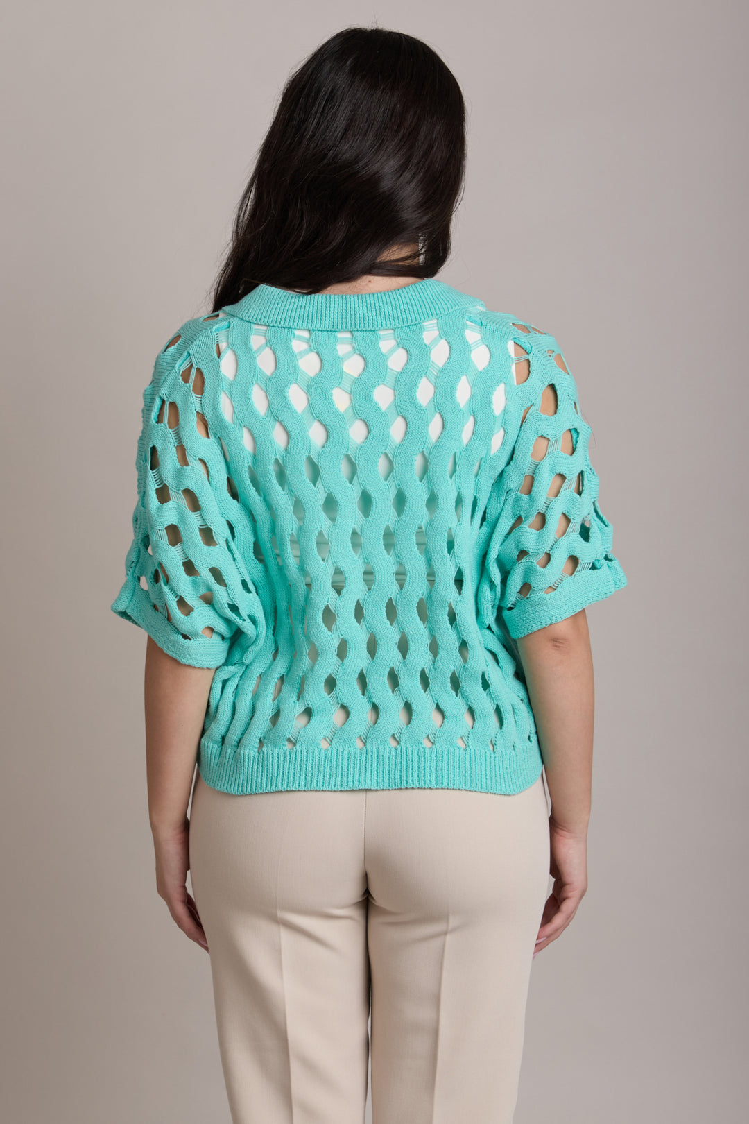 Knit Cut-Out Collared Shirt