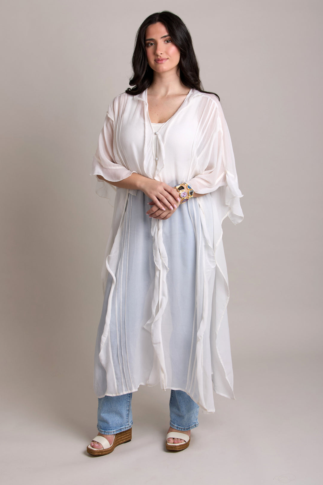 Ruffled Button Kaftan Cover Up