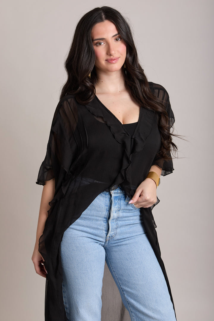 Ruffled Button Kaftan Cover Up