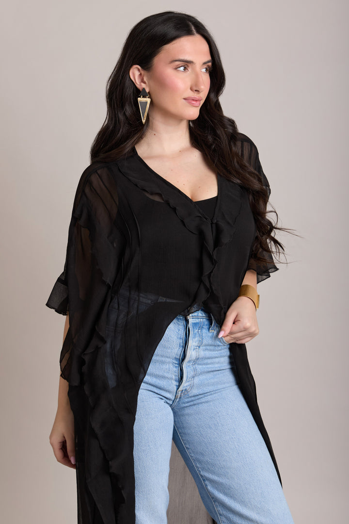 Ruffled Button Kaftan Cover Up