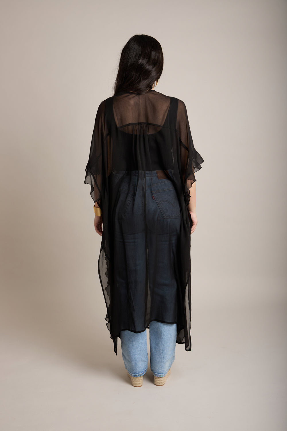 Ruffled Button Kaftan Cover Up - Black