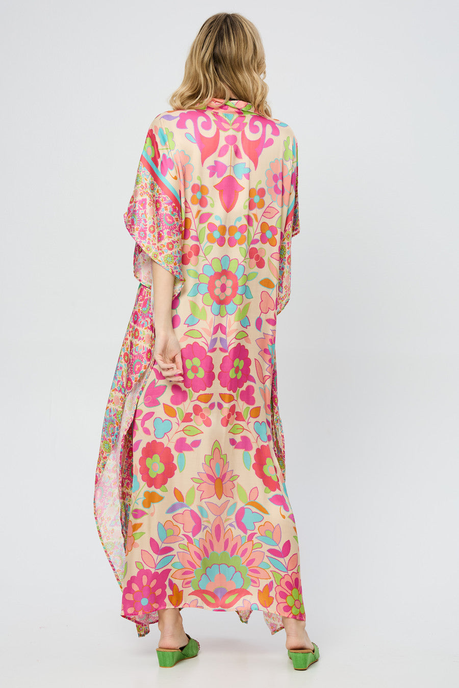 Multicolored Floral Collared Kaftan