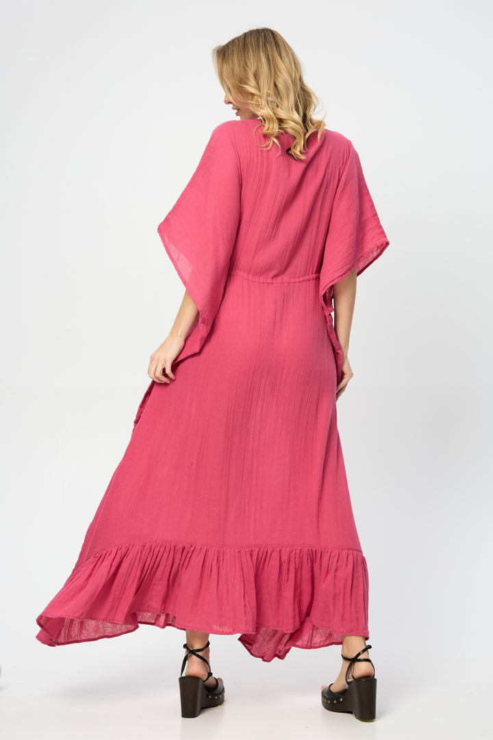 Rainbow Crochet Tie Waist Ruffled Kaftan