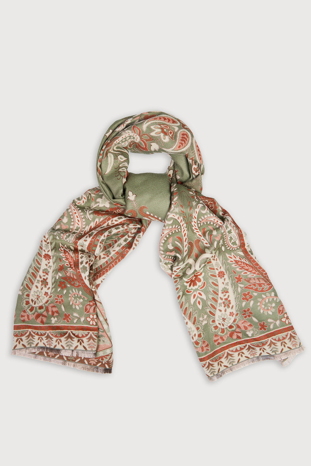 Paisley Motif Reversible Scarf - Sage