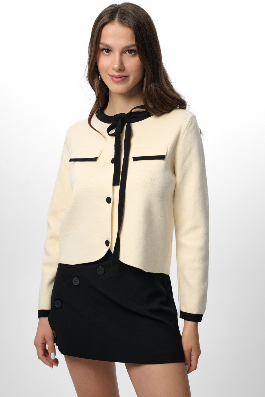 Chic Tie Neck Button Cardigan