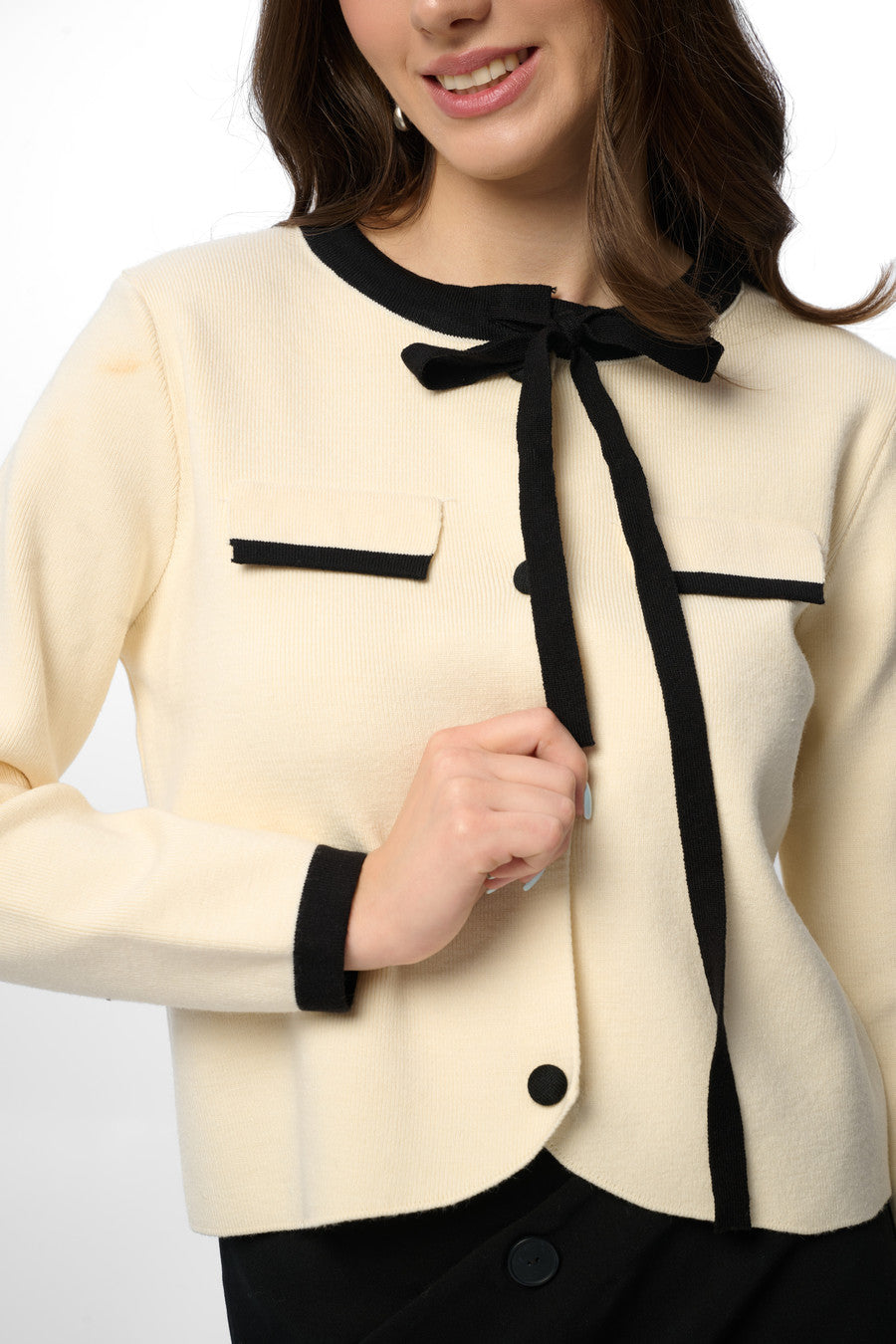 Chic Tie Neck Button Cardigan