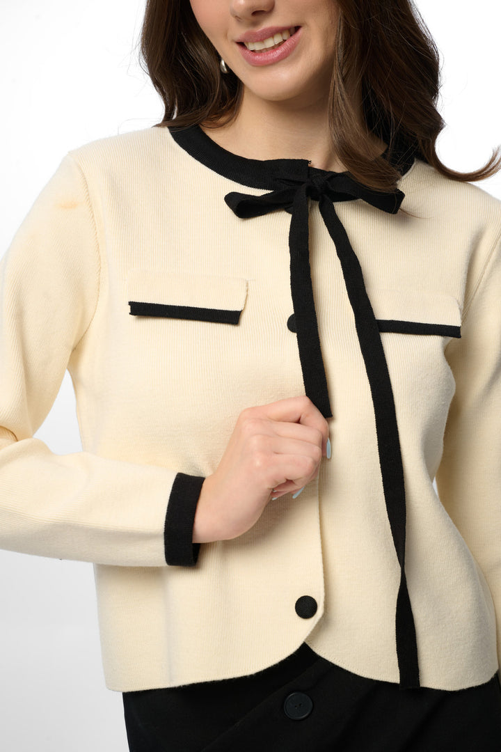 Chic Tie Neck Button Cardigan
