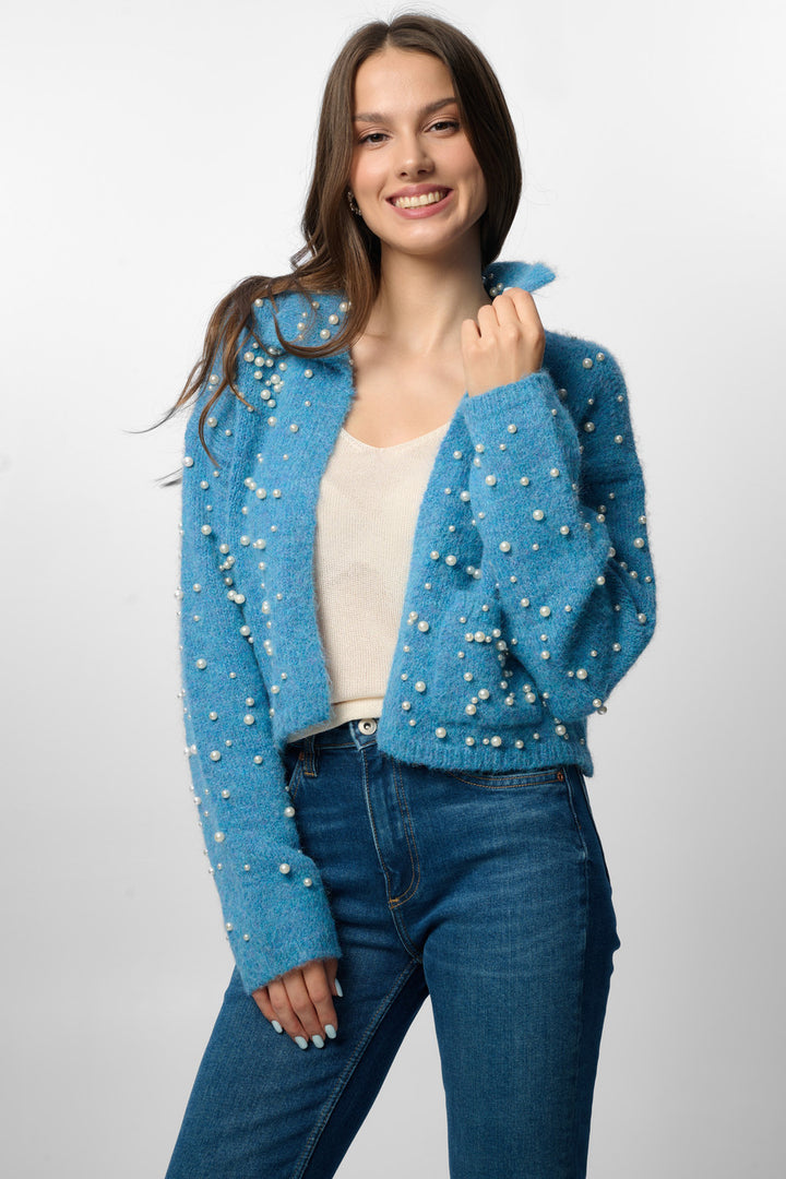 Pearl Collared Open Cardigan