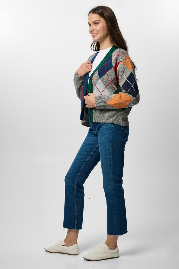 Classic Colorful Argyle Cardigan