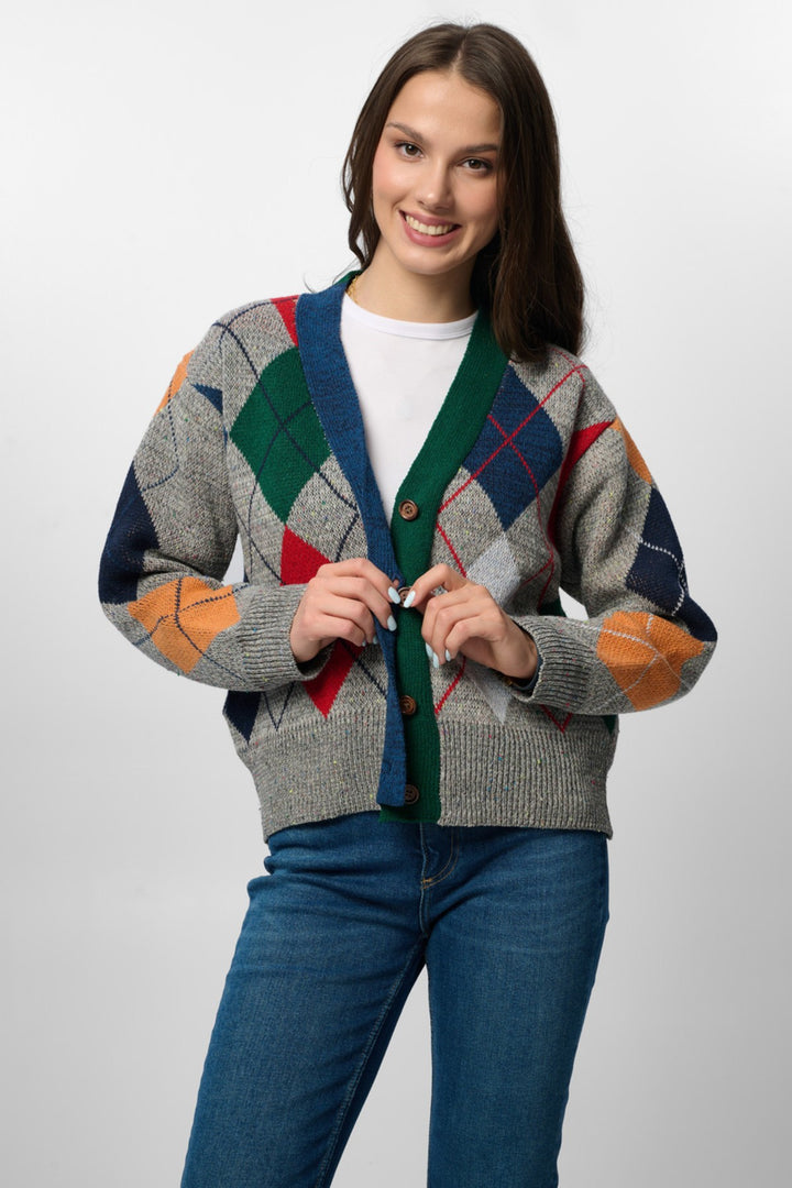 Classic Colorful Argyle Cardigan