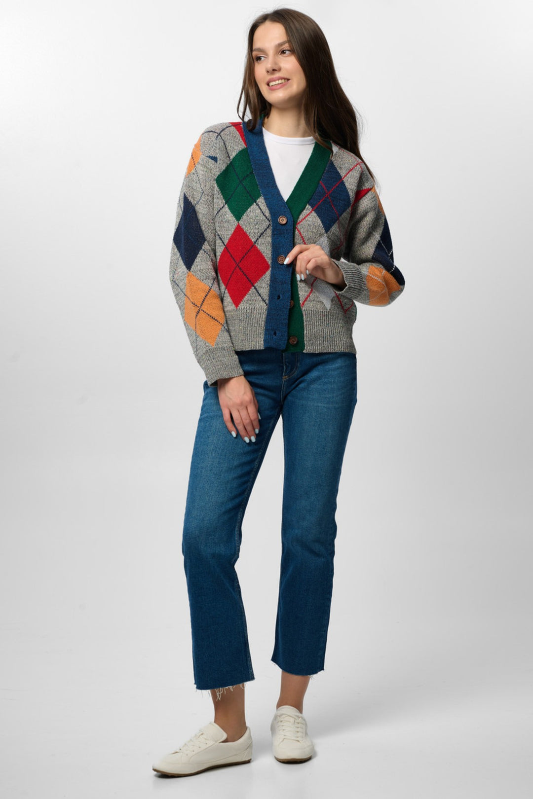 Classic Colorful Argyle Cardigan