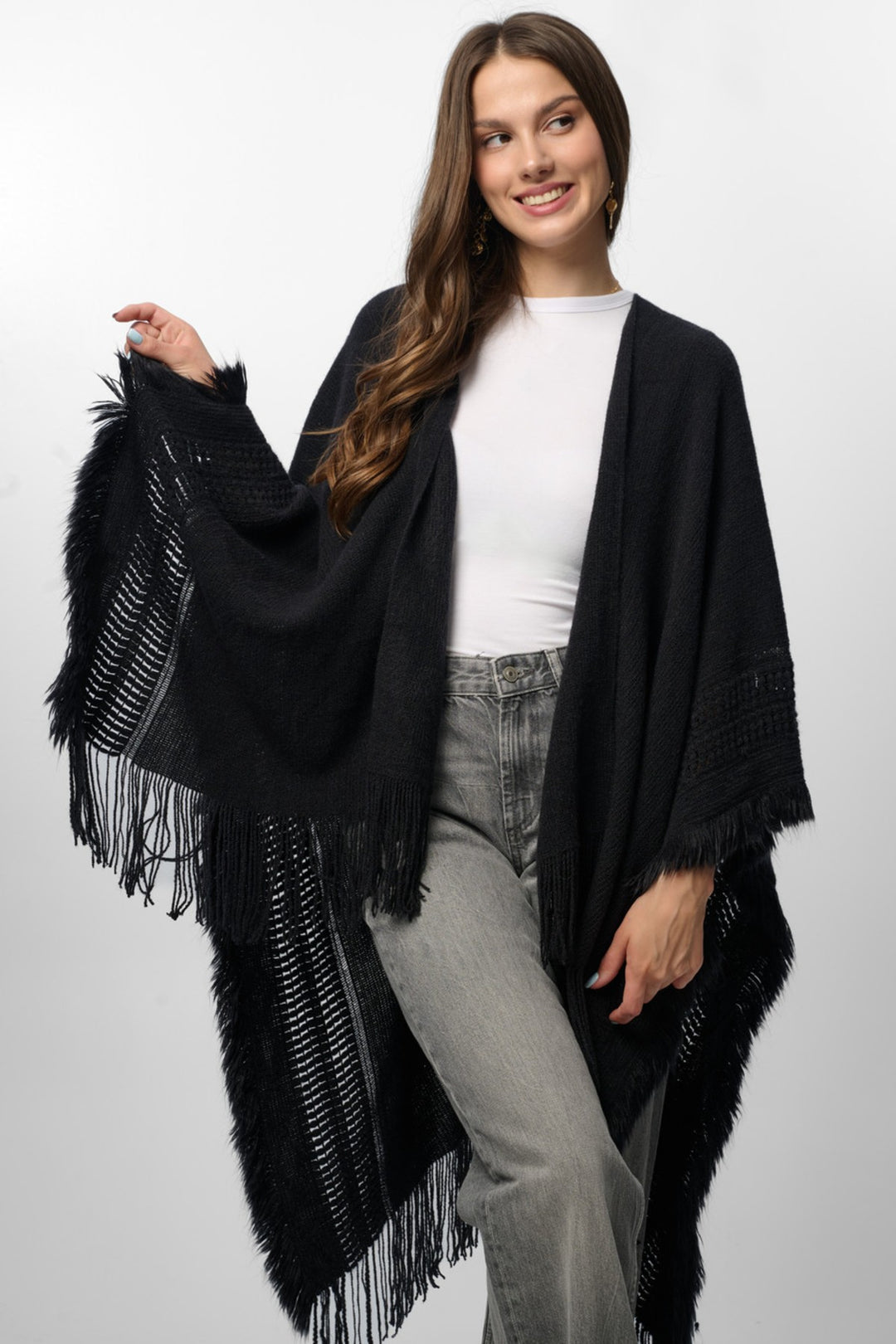 Tara Fringed Kimono - Black