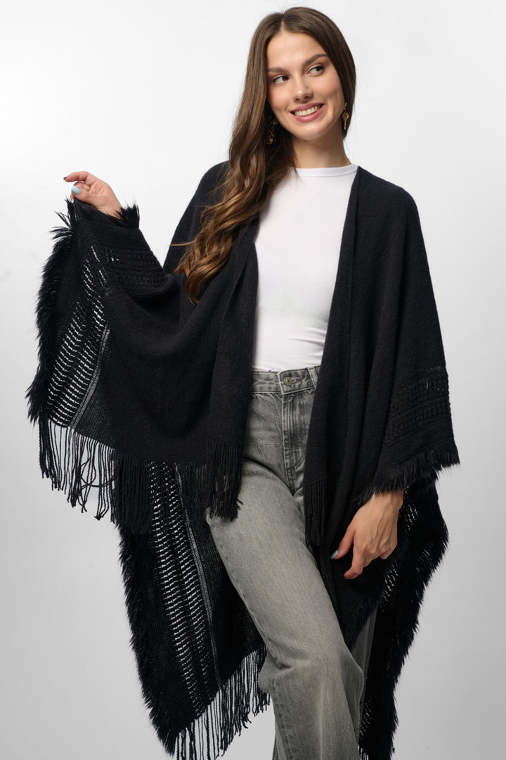 Tara Fringed Kimono - Black