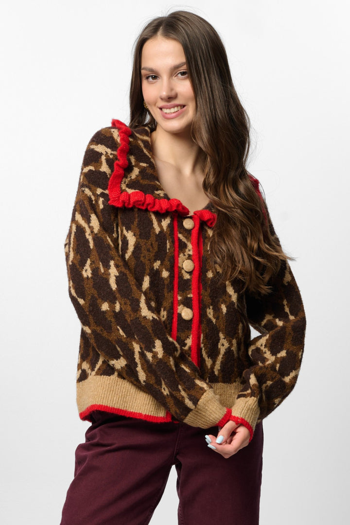 Leopard Collar Button Cardigan