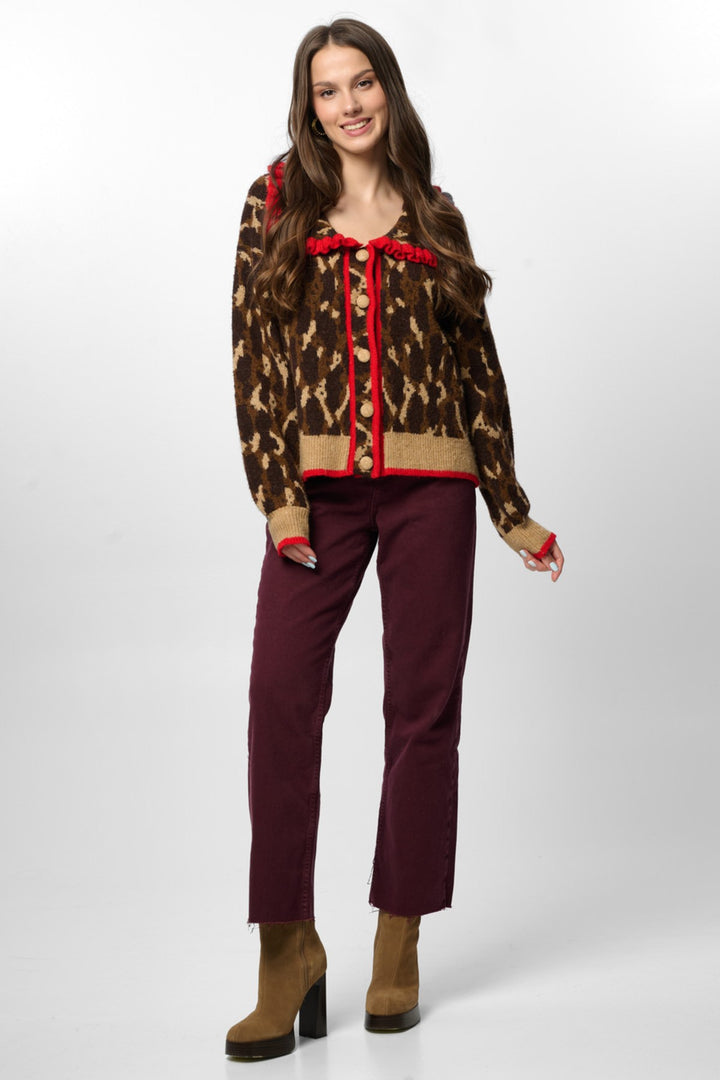 Leopard Collar Button Cardigan