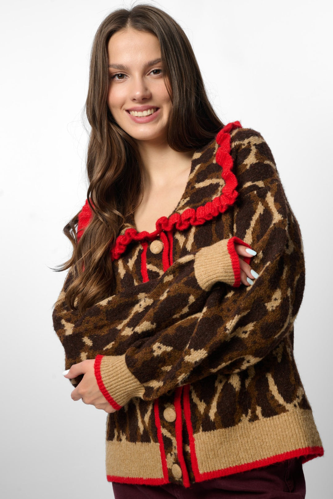 Leopard Collar Button Cardigan