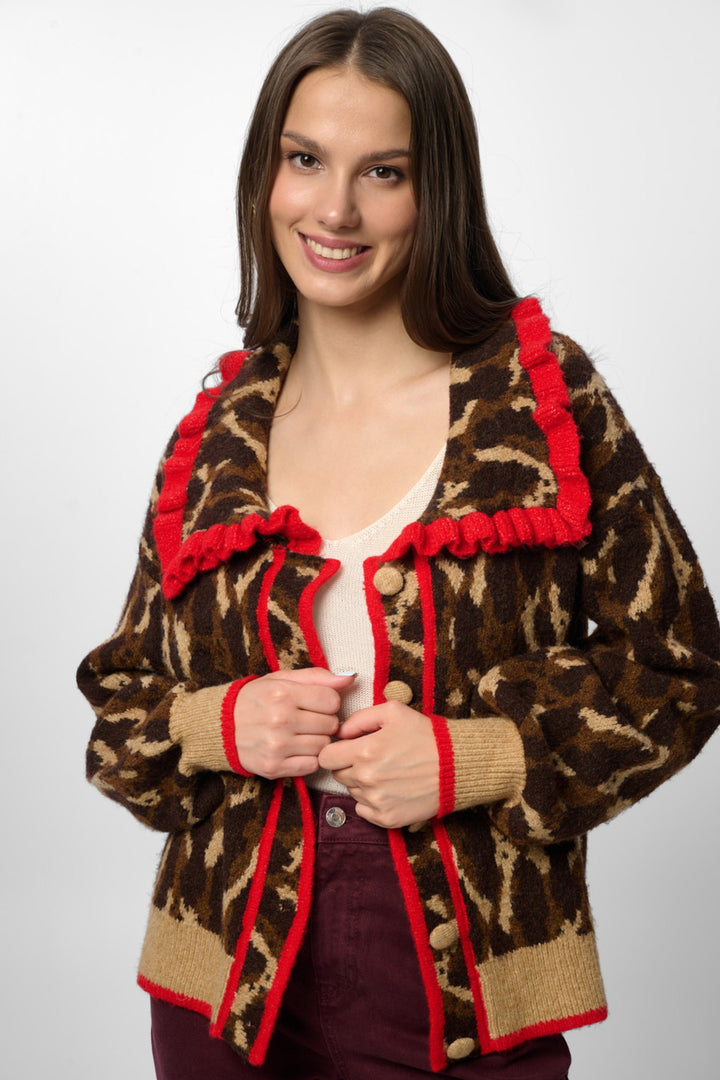 Leopard Collar Button Cardigan