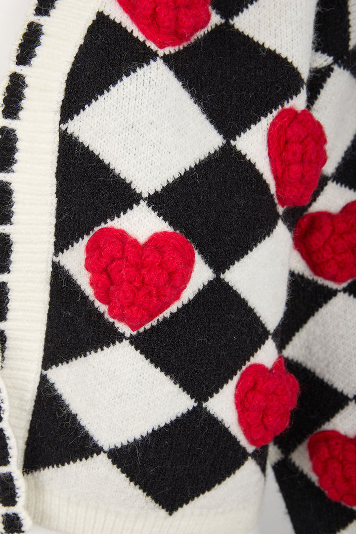 3D Crochet Heart Knit Cardigan