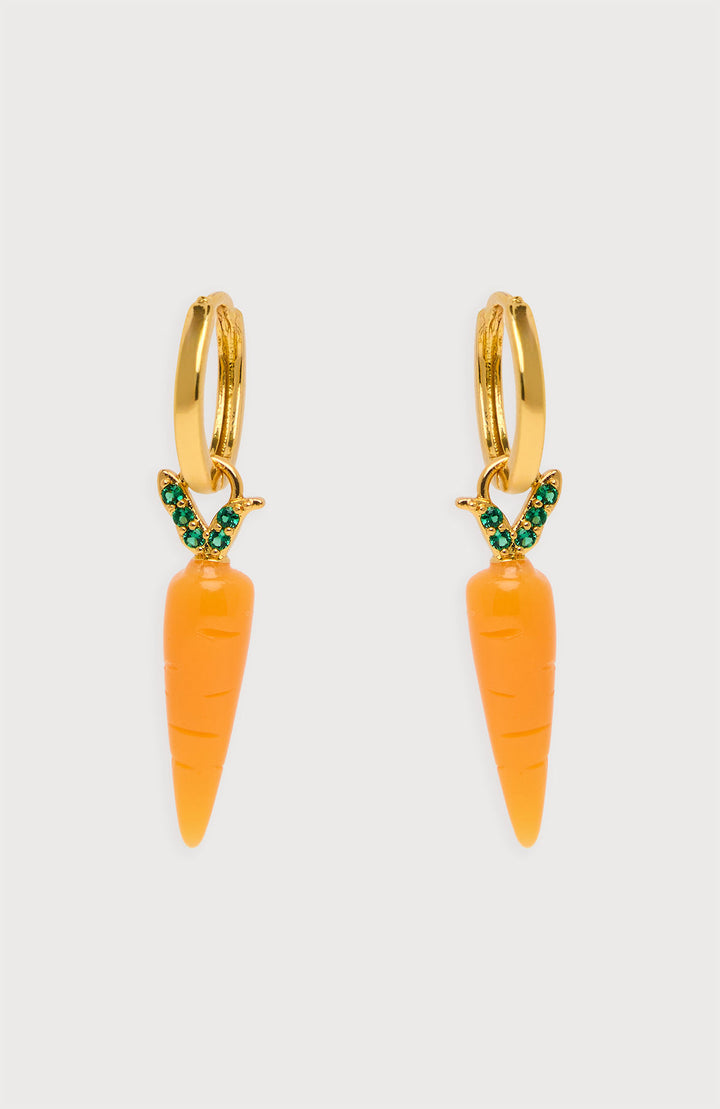 Carrot Huggie Charm Earrings - Orange
