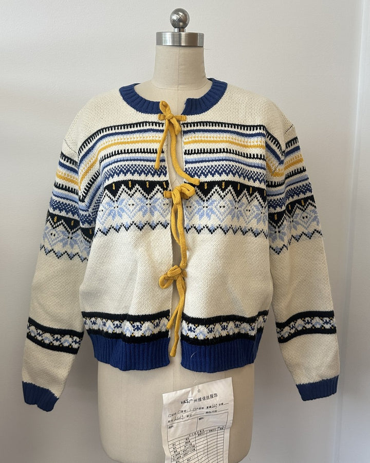 Fair Isle Multi Tie Front Cardigan - Ivory Multi