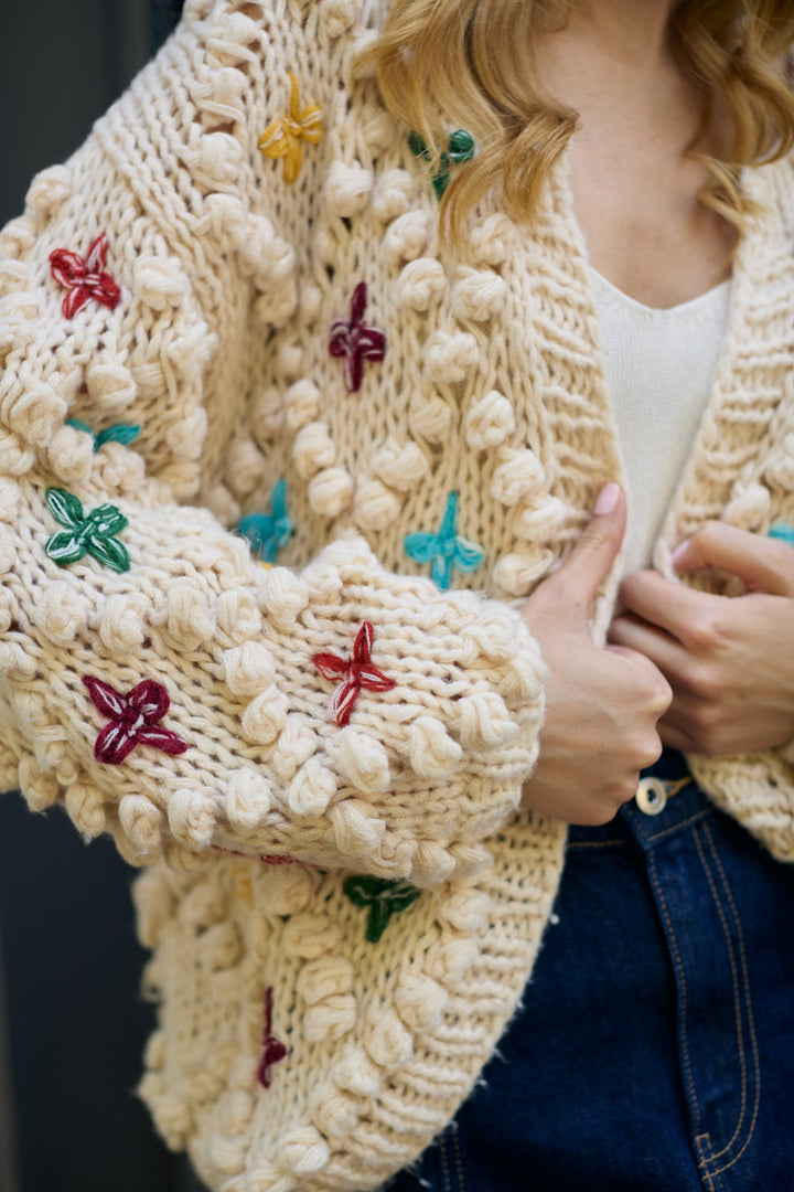 Pom Pom Knitted Cross Cardigan