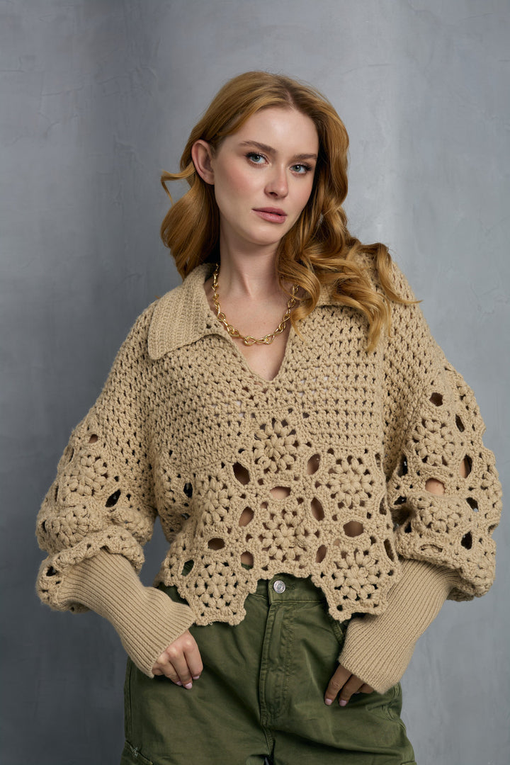 Floral Crochet Pullover Sweater