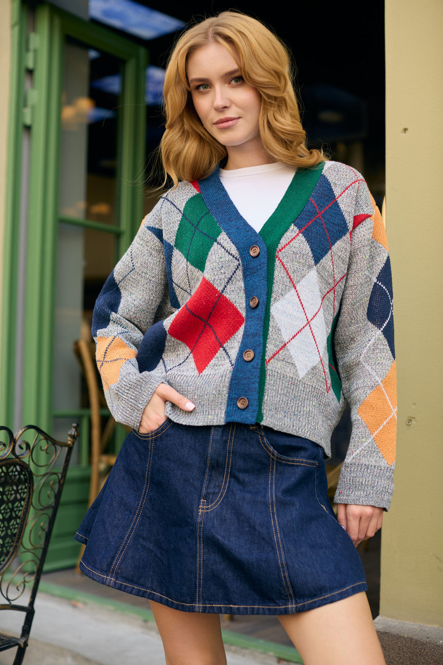 Classic Colorful Argyle Cardigan