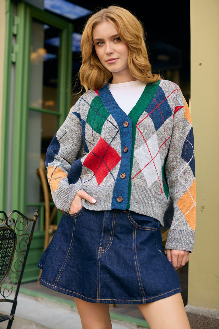 Classic Colorful Argyle Cardigan