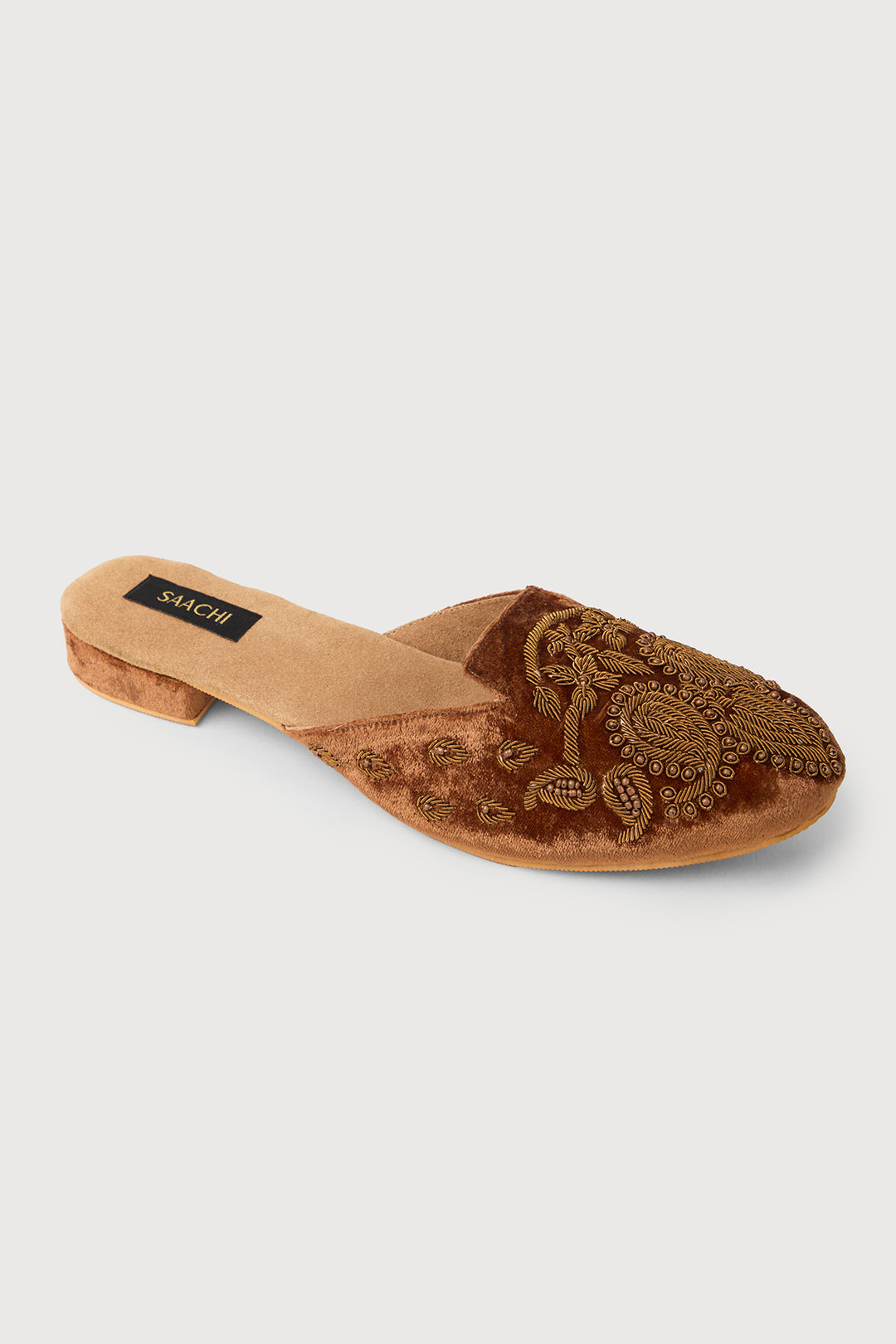 Bronze Embroidery Velvet Shoes