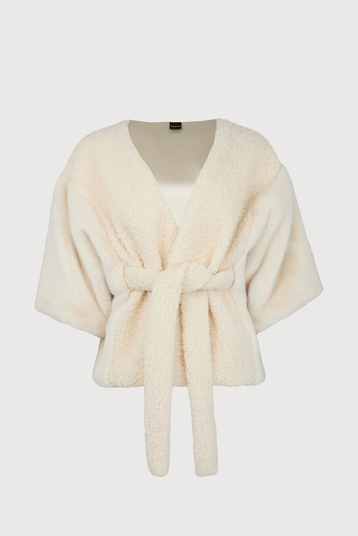 Fur Tie Front Short Kimono