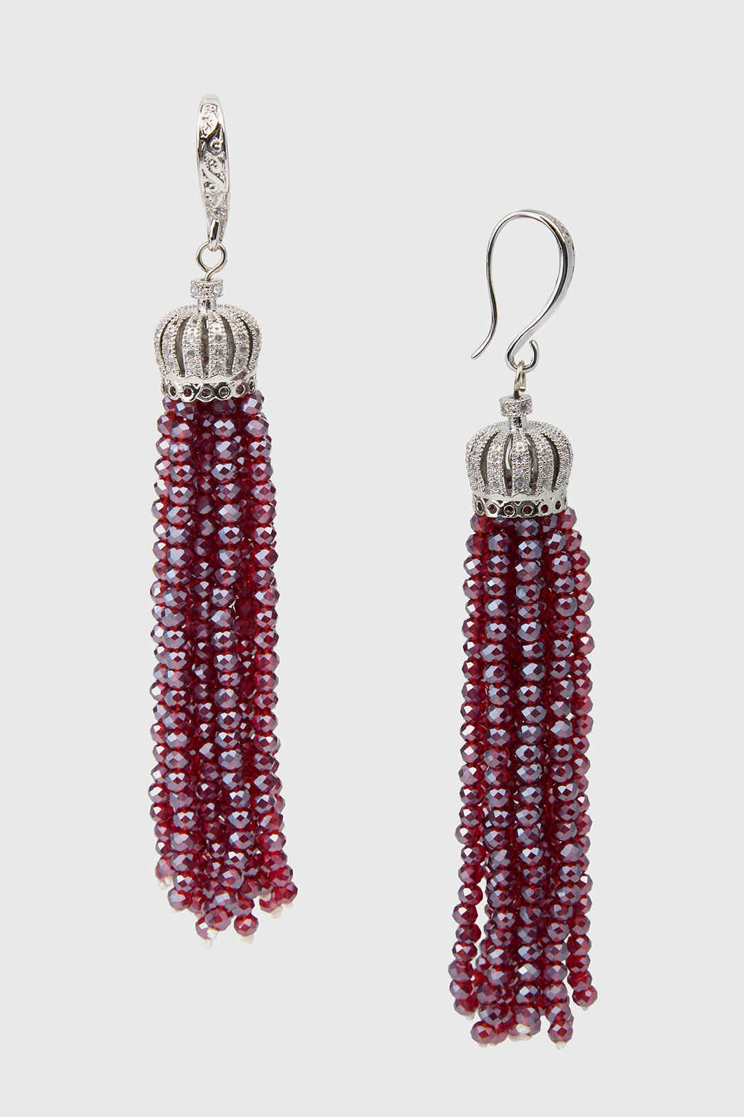 Crown Tassel Drop Earrings - Sangria