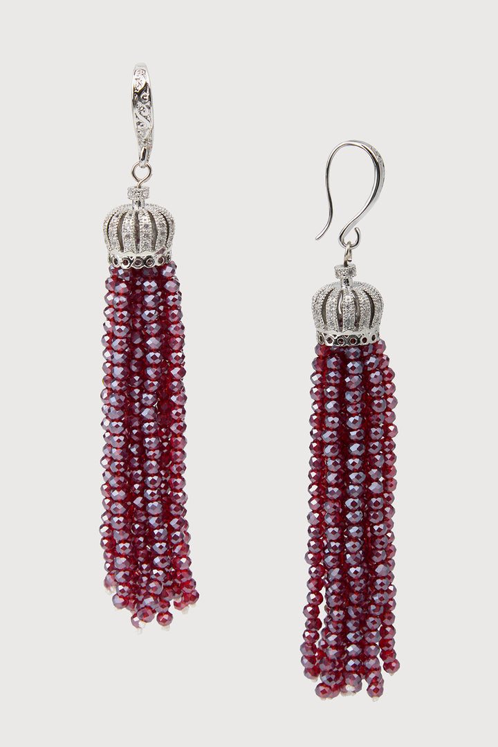 Crown Tassel Drop Earrings - Sangria