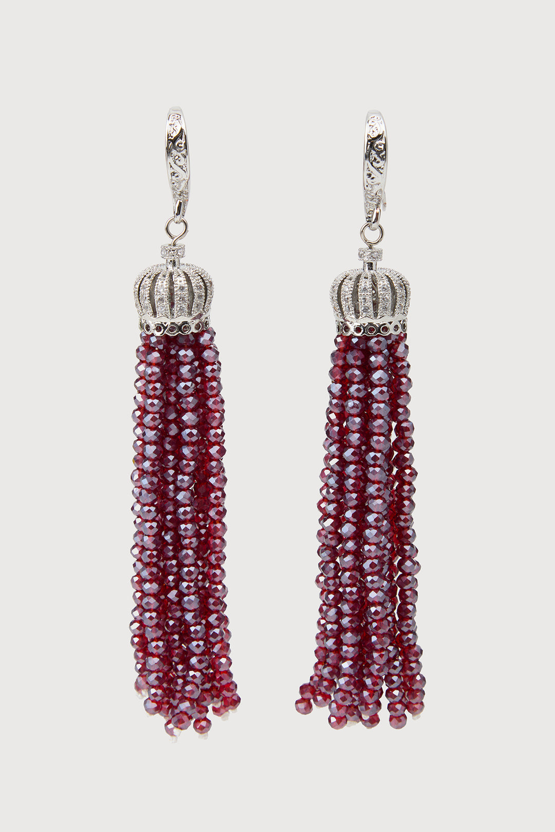 Crown Tassel Drop Earrings - Sangria