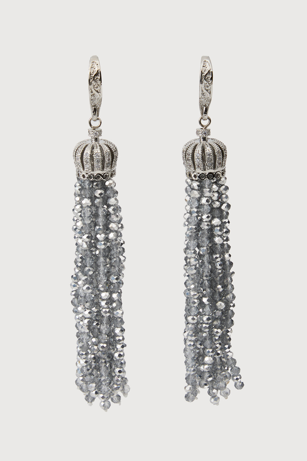 Crown Tassel Drop Earrings - Silver