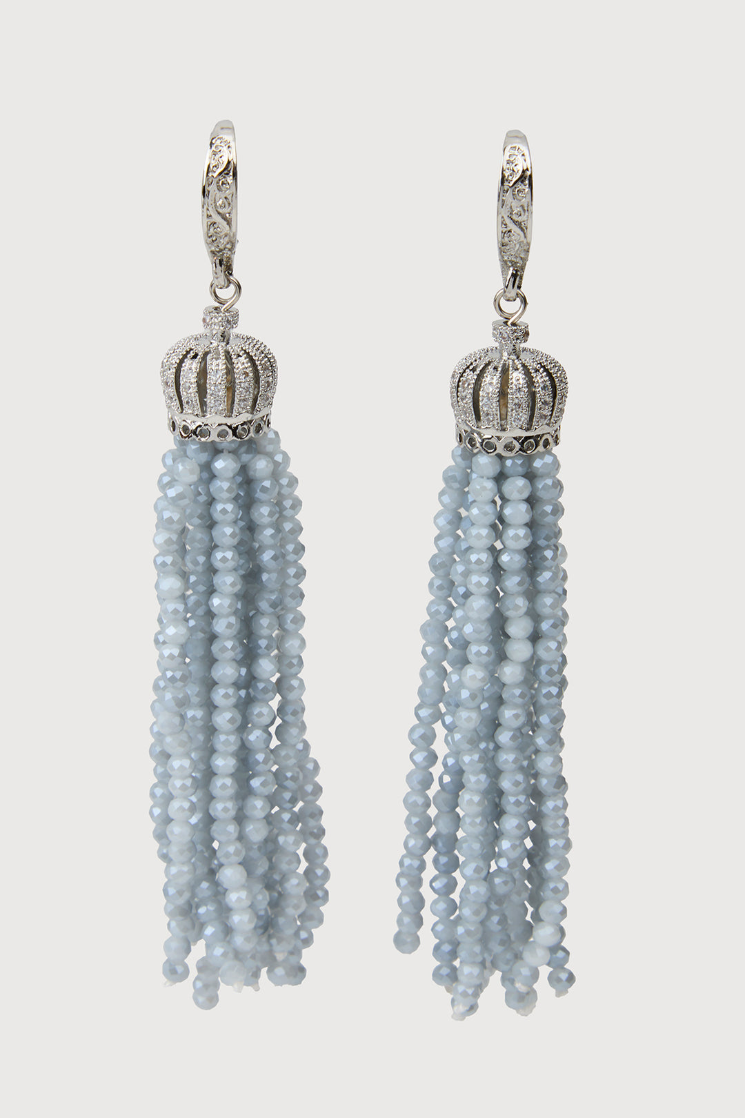 Crown Tassel Drop Earrings - Aqua