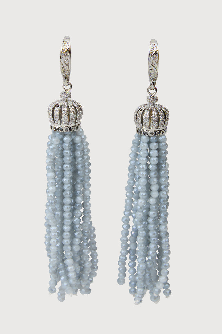 Crown Tassel Drop Earrings - Aqua