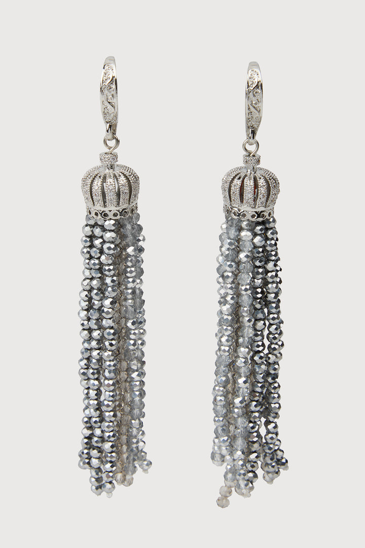 Crown Tassel Drop Earrings - Grey Multi