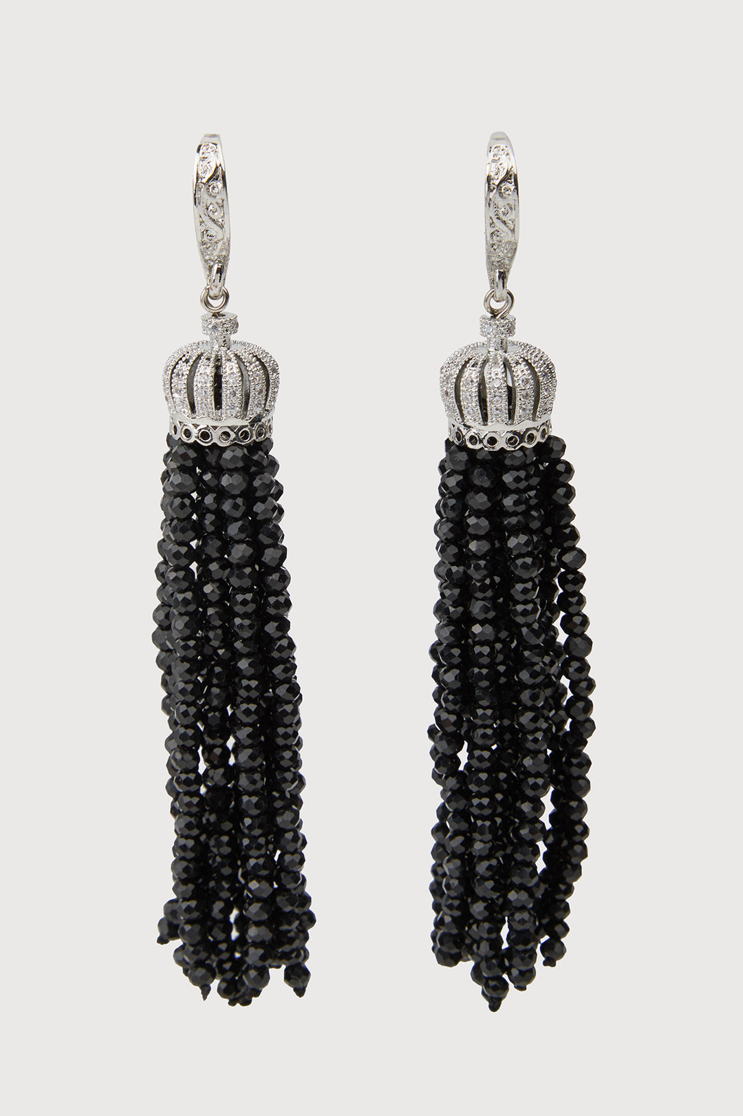 Crown Tassel Drop Earrings - Black