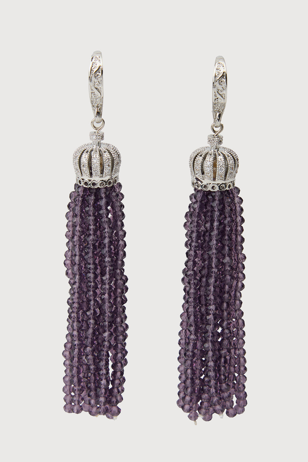 Crown Tassel Drop Earrings - Amethyst
