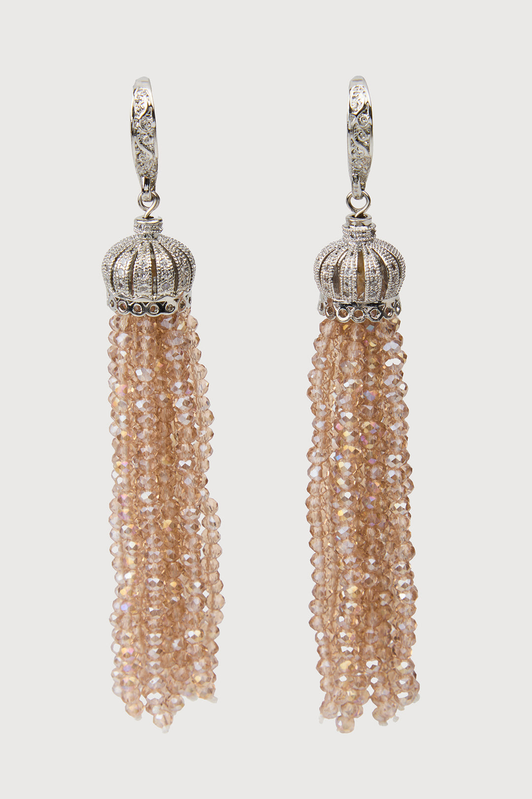 Crown Tassel Drop Earrings - Champagne