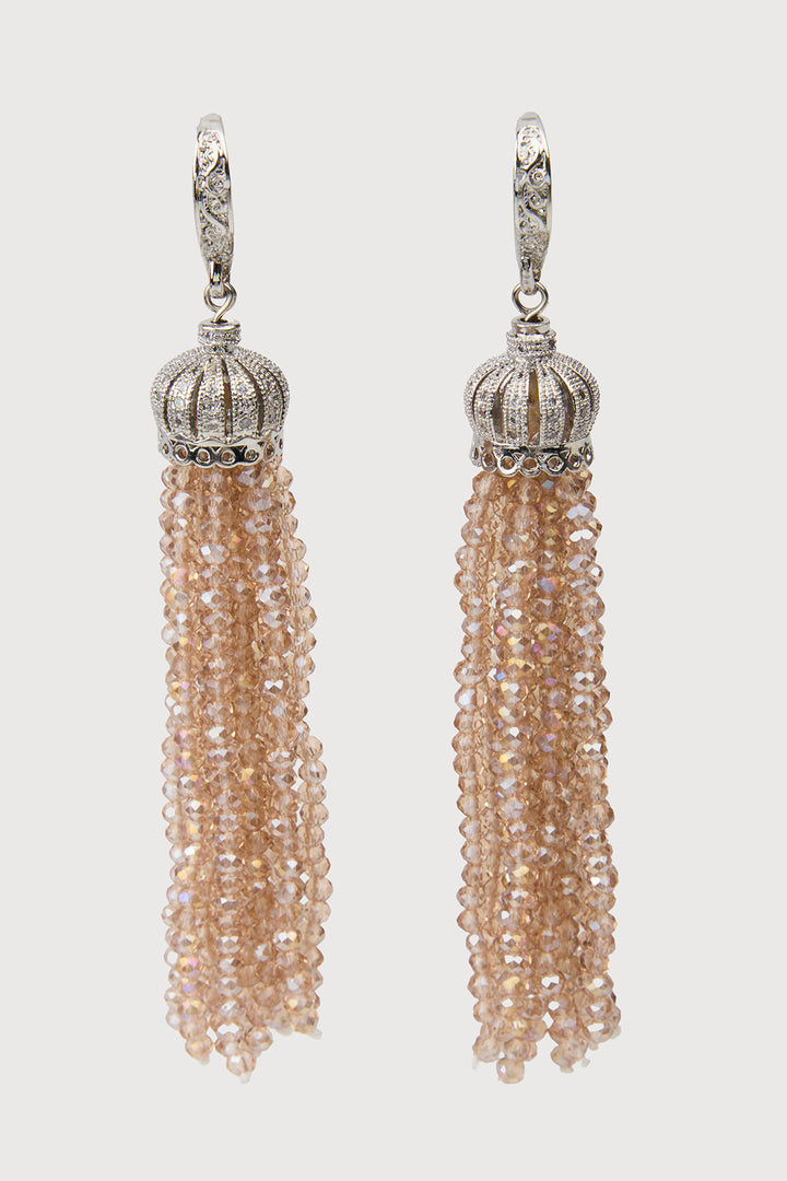 Crown Tassel Drop Earrings - Champagne